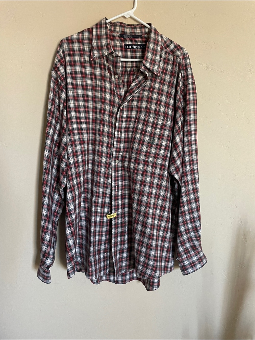 Nautica Red, Black and White Plaid Long-Sleeve Button-Down Shirt